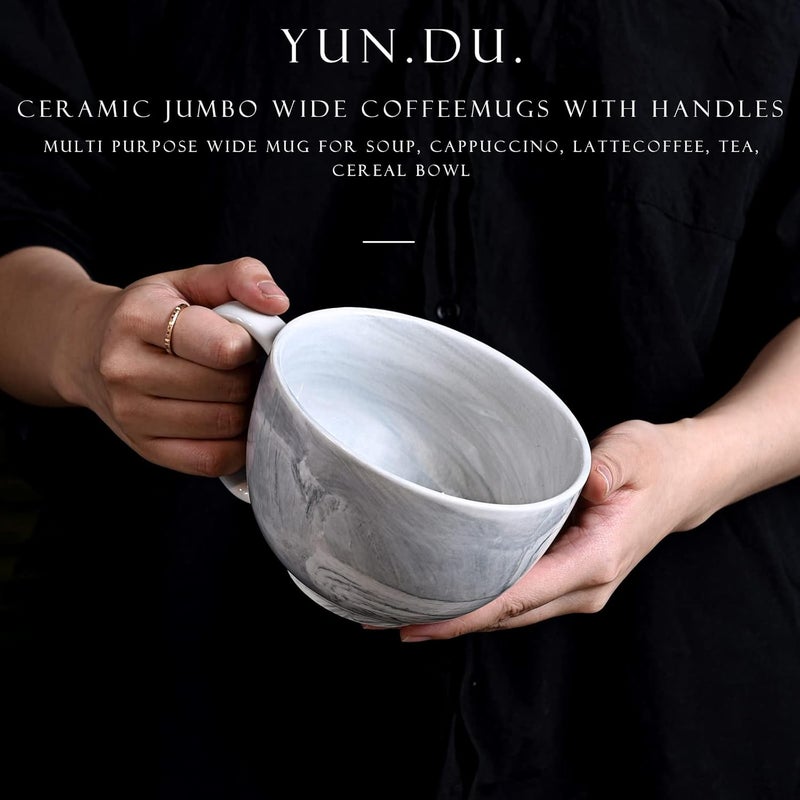 Yundu Yundu 20 oz Grey Marble Ceramics Jumbo Mugs for Coffee Tazas De Cafe Bonitas Latte Mugs Soup Ice Cream Cereal Large Mug for Kitchen - Image 2