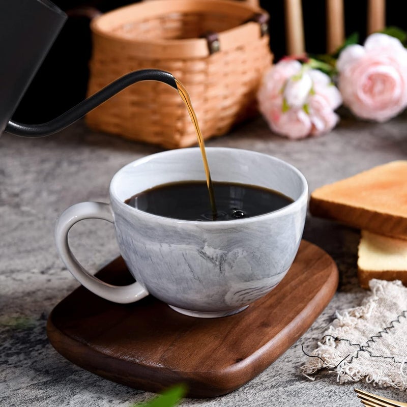Yundu Yundu 20 oz Grey Marble Ceramics Jumbo Mugs for Coffee Tazas De Cafe Bonitas Latte Mugs Soup Ice Cream Cereal Large Mug for Kitchen - Image 4