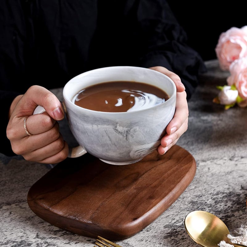 Yundu Yundu 20 oz Grey Marble Ceramics Jumbo Mugs for Coffee Tazas De Cafe Bonitas Latte Mugs Soup Ice Cream Cereal Large Mug for Kitchen - Image 3
