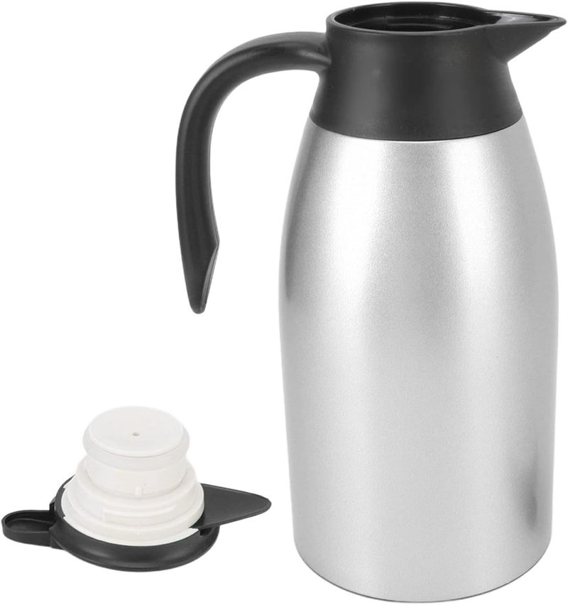 Stainless Steel Thermal Coffee Carafe, 2L Double Walled Beverage Dispenser with Leakproof Lid and Faucet, for Hot and Cold Water Coffee Tea in Office Ca (Silver) - Image 4