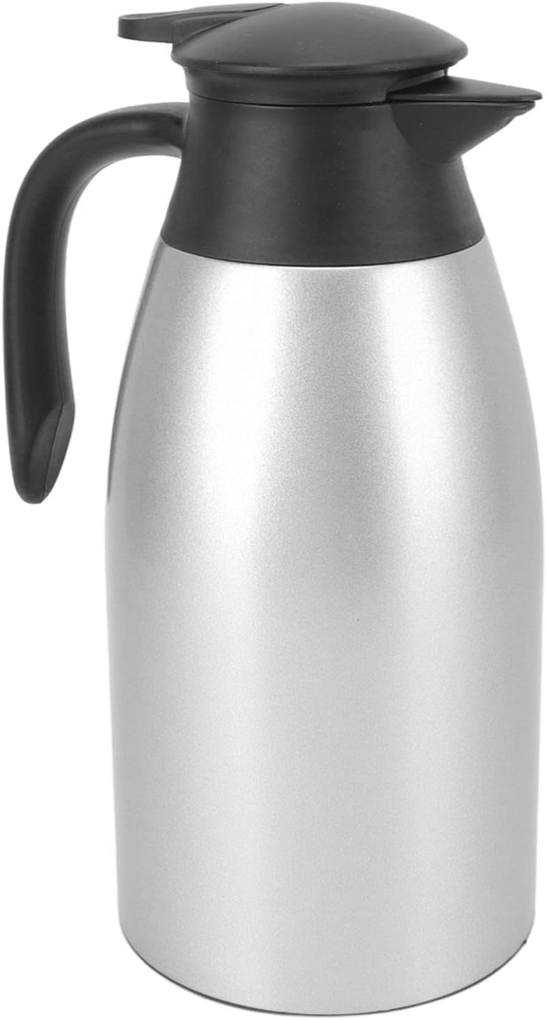 Stainless Steel Thermal Coffee Carafe, 2L Double Walled Beverage Dispenser with Leakproof Lid and Faucet, for Hot and Cold Water Coffee Tea in Office Ca (Silver) - Image 1