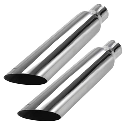 Upower 2 PCS Universal Stainless Steel Exhaust Tip 225 Inlet 35 Outlet 18 Long Car Truck Weld On Exhaust Tailpipe Tips Slant Cut