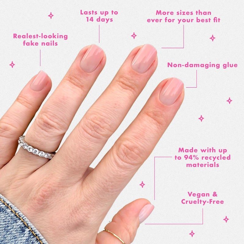 Olive & June Minimalist Instant Mani Press On Nails (Glue) | 42 Fake Nails, 21 Sizes | Non-Toxic, Long-Lasting Barely-There Look | Salon-Quality at Home | Extra Short, Squoval | HZ Syrup Gradient - Image 4