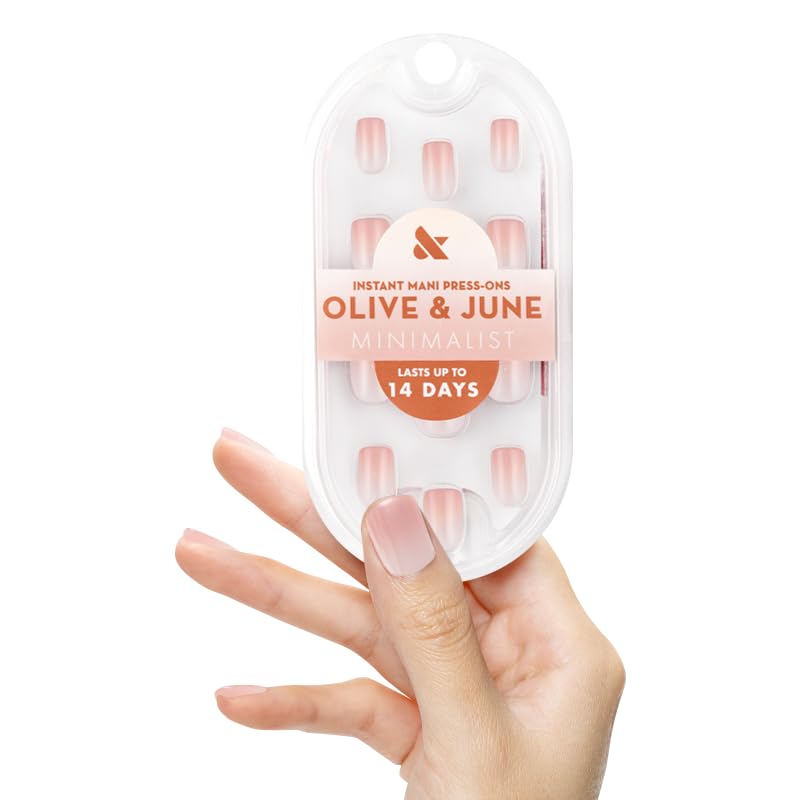 Olive & June Minimalist Instant Mani Press On Nails (Glue) | 42 Fake Nails, 21 Sizes | Non-Toxic, Long-Lasting Barely-There Look | Salon-Quality at Home | Extra Short, Squoval | HZ Syrup Gradient - Image 1
