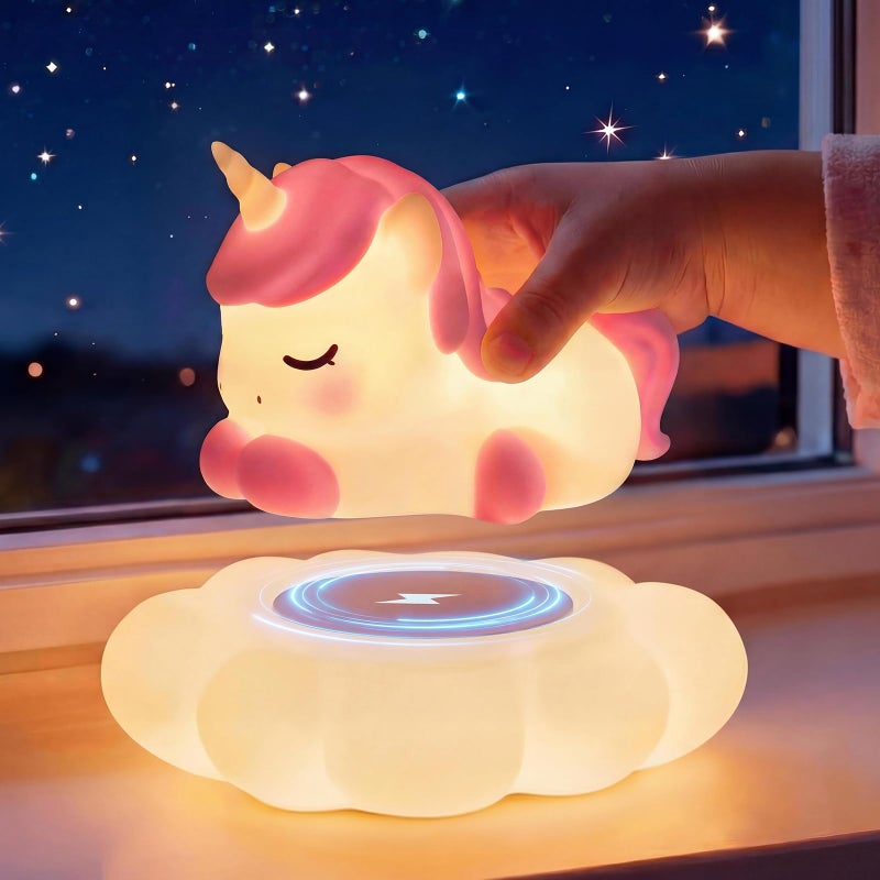 Mewaii Cloud Unicorn Night Light for Kids-Wireless Charging Cloud Base, 3-Level Dimmable 7-Color Changing & 30-Min Timer, Portable Girls Night Lamp, Cute Unicorn Gifts for Girls Baby Nursery Decor - Image 1