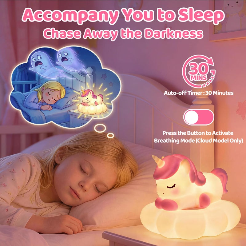 Mewaii Cloud Unicorn Night Light for Kids-Wireless Charging Cloud Base, 3-Level Dimmable 7-Color Changing & 30-Min Timer, Portable Girls Night Lamp, Cute Unicorn Gifts for Girls Baby Nursery Decor - Image 5