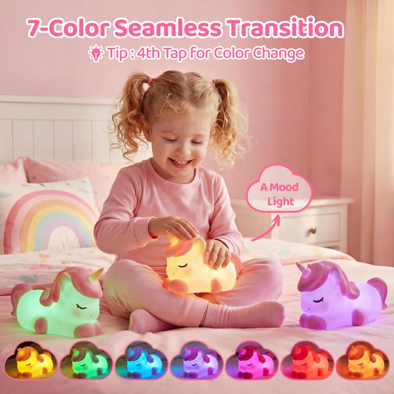 Mewaii Cloud Unicorn Night Light for Kids-Wireless Charging Cloud Base, 3-Level Dimmable 7-Color Changing & 30-Min Timer, Portable Girls Night Lamp, Cute Unicorn Gifts for Girls Baby Nursery Decor - Image 4