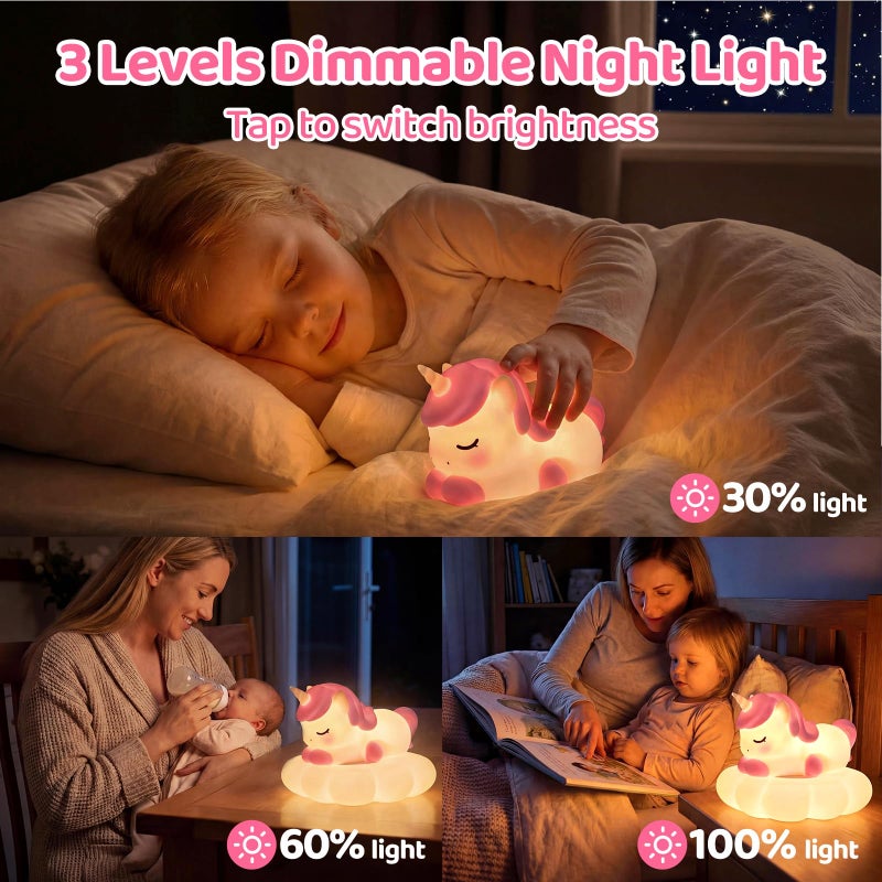 Mewaii Cloud Unicorn Night Light for Kids-Wireless Charging Cloud Base, 3-Level Dimmable 7-Color Changing & 30-Min Timer, Portable Girls Night Lamp, Cute Unicorn Gifts for Girls Baby Nursery Decor - Image 2