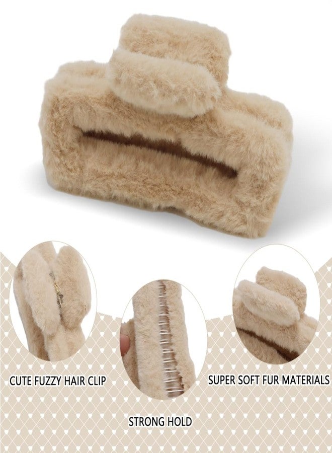 VORSET 4pcs fur combo claw clips for women Fluffy Faux Fur Jumbo Hair Clip, Plush Winter Hair Claw Clip fur hair clutcher Elegant Plush Hair Claw Set - Image 5