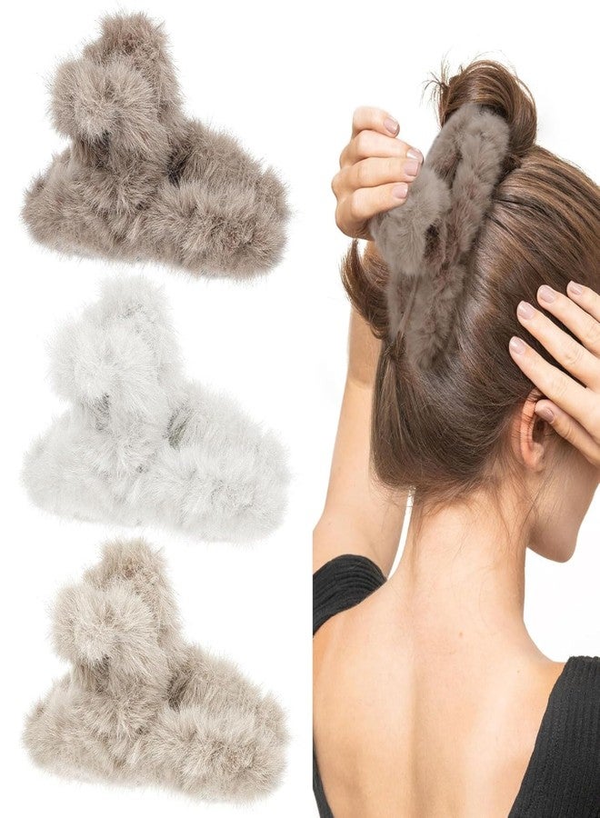 VORSET 4pcs fur combo claw clips for women Fluffy Faux Fur Jumbo Hair Clip, Plush Winter Hair Claw Clip fur hair clutcher Elegant Plush Hair Claw Set - Image 2