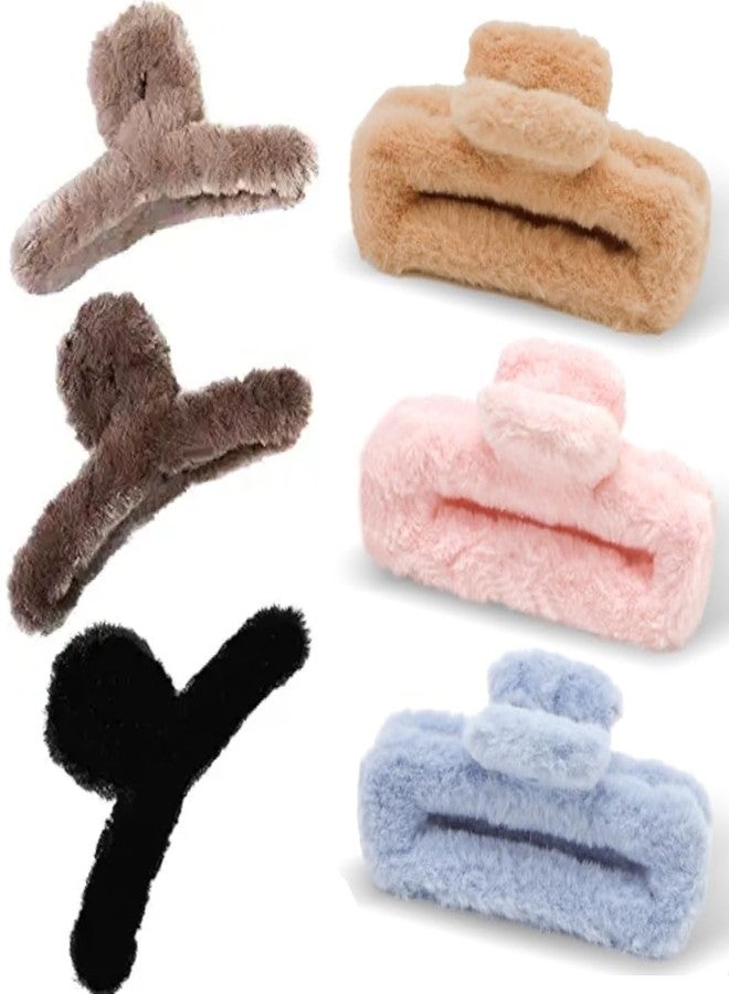 VORSET 4pcs fur combo claw clips for women Fluffy Faux Fur Jumbo Hair Clip, Plush Winter Hair Claw Clip fur hair clutcher Elegant Plush Hair Claw Set - Image 1