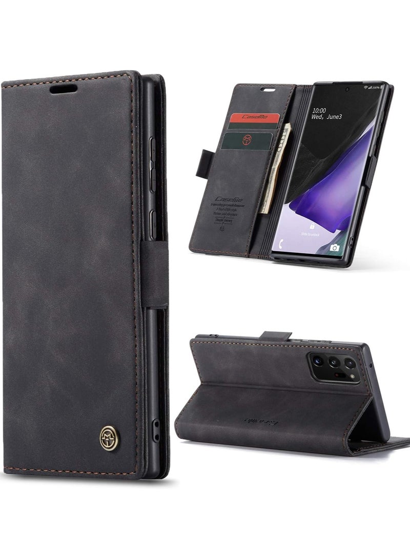 CaseMe Phone Case Luxury PU Leather Design 013 Flip Cover Card Slot Holder Cover For Samsung Galaxy Note 20 Ultra (Black)  - Image 1