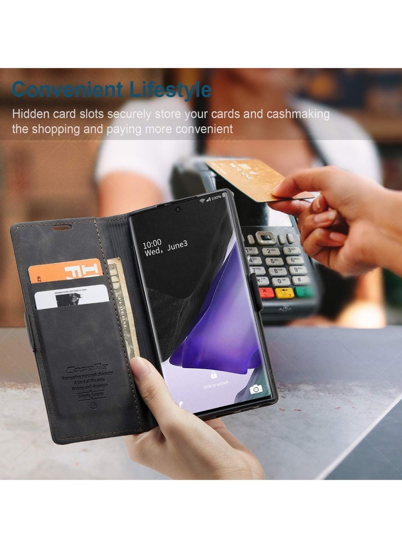 CaseMe Phone Case Luxury PU Leather Design 013 Flip Cover Card Slot Holder Cover For Samsung Galaxy Note 20 Ultra (Black)  - Image 2