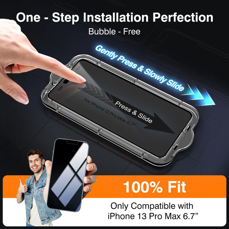 EZ-GLAZ- 4 Pack for iPhone 13 Pro Max Privacy Screen Protector[6.7"] With 2 Pack Camera Lens Protector, [Drop Protection] 9H Hardness Full Coverage Anti-Spy Tempered Glass Film, Easy to install - Image 2