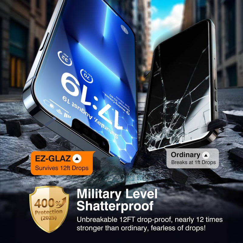 EZ-GLAZ- 4 Pack for iPhone 13 Pro Max Privacy Screen Protector[6.7"] With 2 Pack Camera Lens Protector, [Drop Protection] 9H Hardness Full Coverage Anti-Spy Tempered Glass Film, Easy to install - Image 4