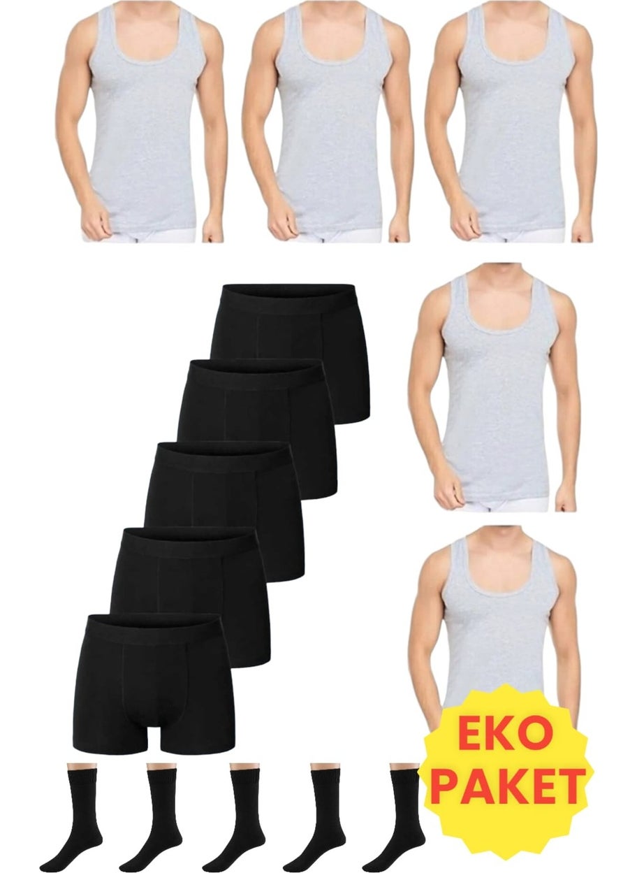 Mood Agenda - Men's 15 Piece Economic Package Undershirt Boxer and Socks Set 5 Undershirt 5 Boxers 5 Pairs of Socks - Image 1