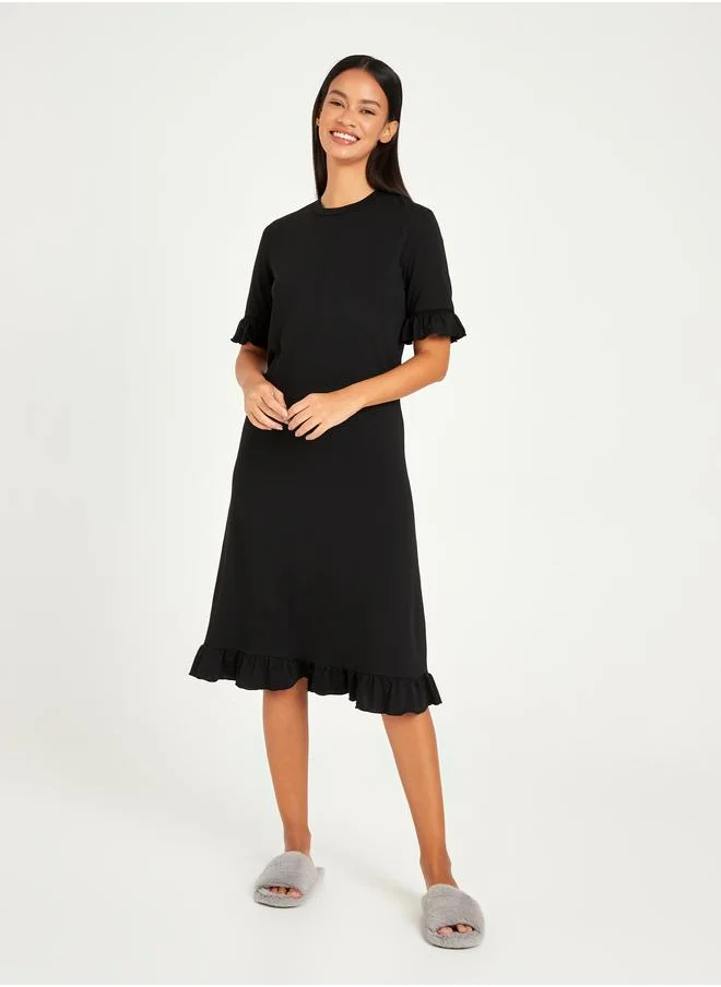 ستايلي Styli Ruffle Trim Detail Short Sleeves Sleep Nightdress