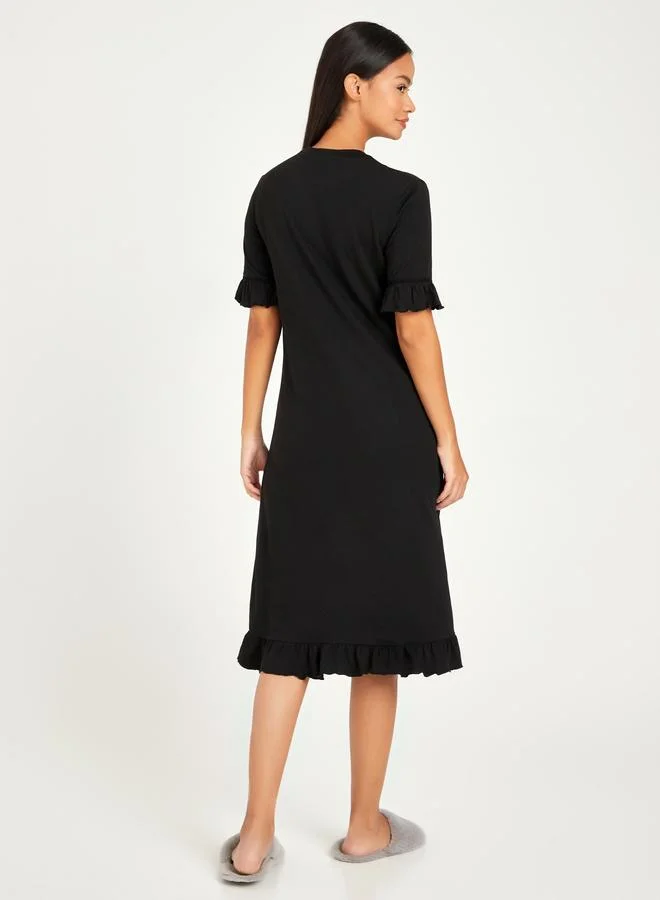 Styli Styli Ruffle Trim Detail Short Sleeves Sleep Nightdress