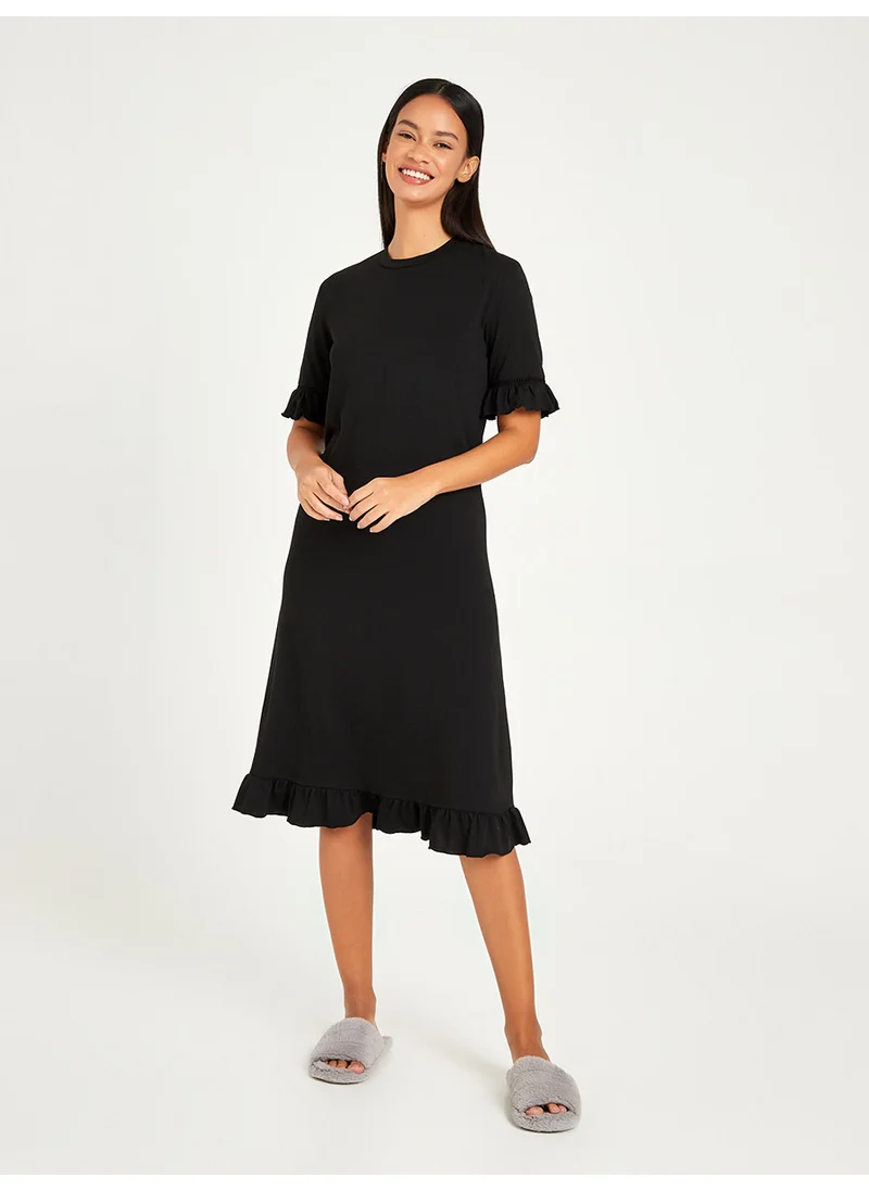 Closet By Styli Ruffle Trim Detail Short Sleeves Midi Sleep Nightdress