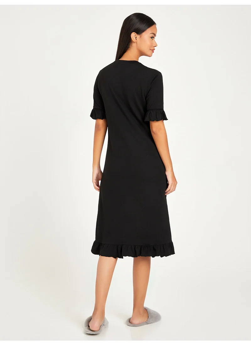 كلوزيت باي ستايلي Ruffle Trim Detail Short Sleeves Midi Sleep Nightdress