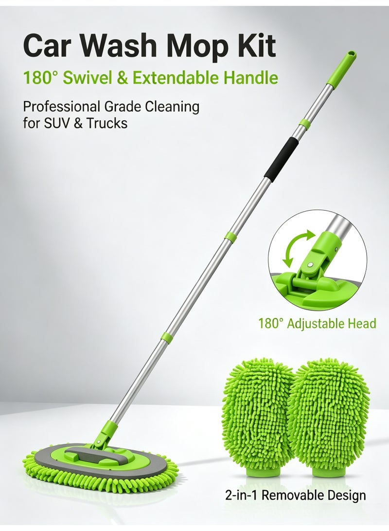 nihao 62" Car Wash Brush Kit Mitt Mop Sponge with Long Handle Chenille Microfiber Car Cleaning Brush Kit Supplies Car Washing Mop Kit Car Care Kit of Scratch-free Replacement Head for Car RV Truck - Image 1