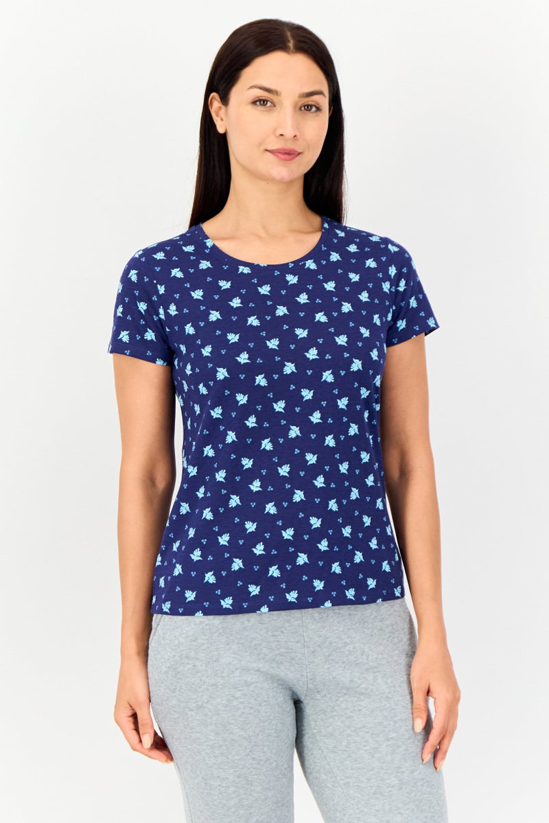 Zivame x Rosaline Women Crew Neck Floral Print Short Sleeve Sleepwear Top, Multicolor - Image 1