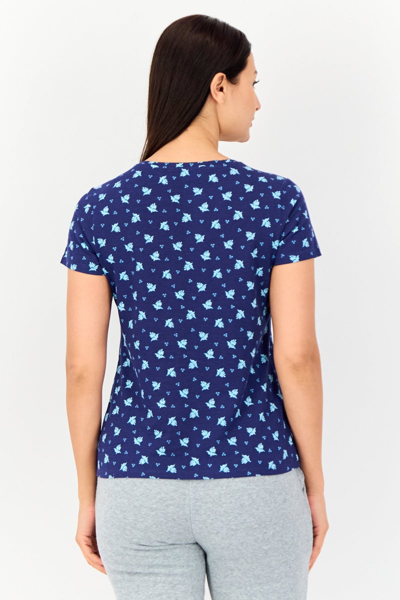 Zivame x Rosaline Women Crew Neck Floral Print Short Sleeve Sleepwear Top, Multicolor - Image 2