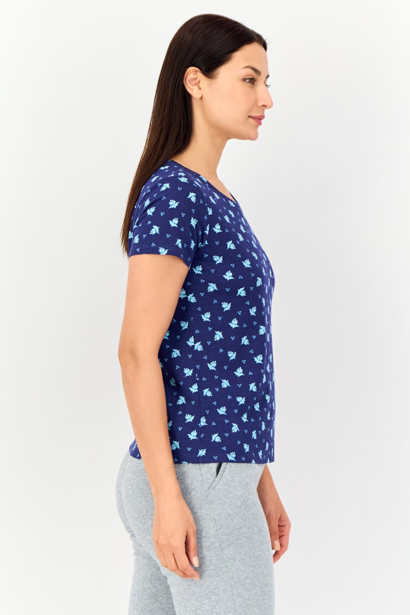 Zivame x Rosaline Women Crew Neck Floral Print Short Sleeve Sleepwear Top, Multicolor - Image 4