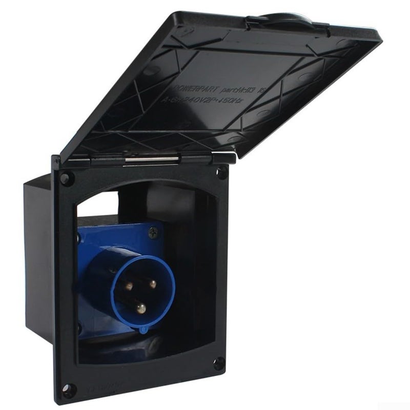 Waterproof 16A 250V IP44 RV External Power Socket Inlet Black with Cover - Image 2