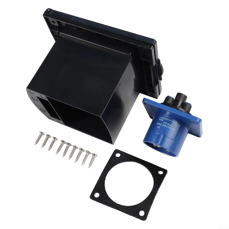 Waterproof 16A 250V IP44 RV External Power Socket Inlet Black with Cover - Image 3