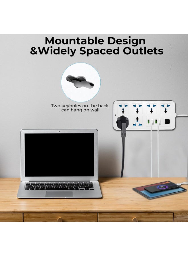 NextHIAS Universal Extension Cord Power Strip 3m – 6 AC Outlets, 3 USB + 1 Type-C PD Port, 2500W 10A Multi Plug Socket with Surge & Overload Protection, Power Extension Board for Home, Office, Kitchen & Travel - Image 4