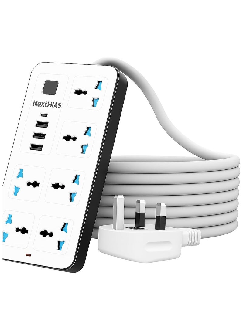 NextHIAS Universal Extension Cord Power Strip 3m – 6 AC Outlets, 3 USB + 1 Type-C PD Port, 2500W 10A Multi Plug Socket with Surge & Overload Protection, Power Extension Board for Home, Office, Kitchen & Travel - Image 1