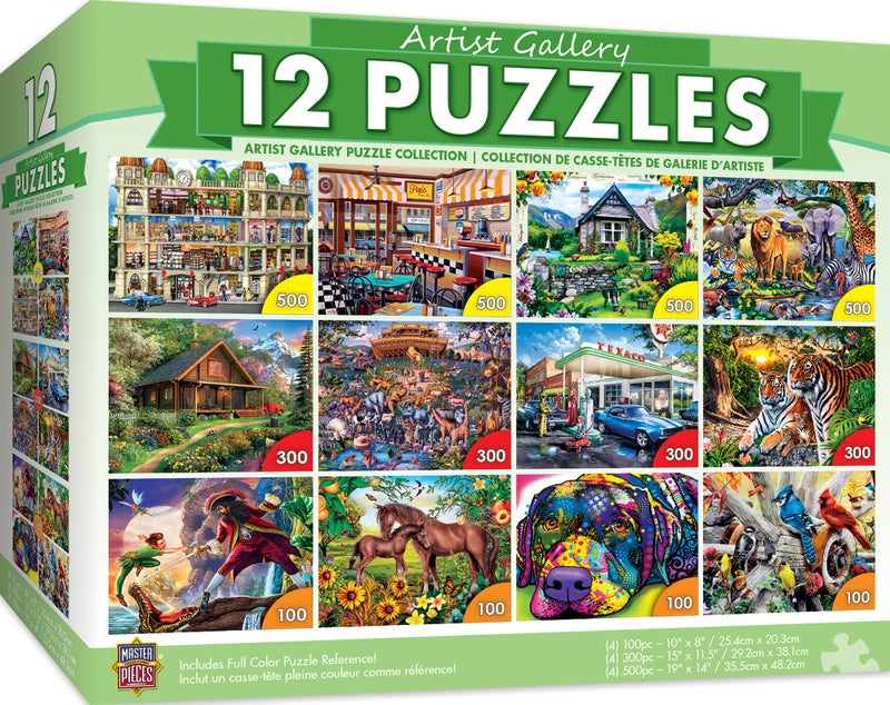 MasterPieces 12 Pack Jigsaw Puzzles for Adults Family Or Kids Artist Gallery 12Pack Bundle 500 300 and 100 Piece Puzzles - Image 4