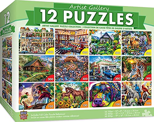 MasterPieces 12 Pack Jigsaw Puzzles for Adults Family Or Kids Artist Gallery 12Pack Bundle 500 300 and 100 Piece Puzzles - Image 1