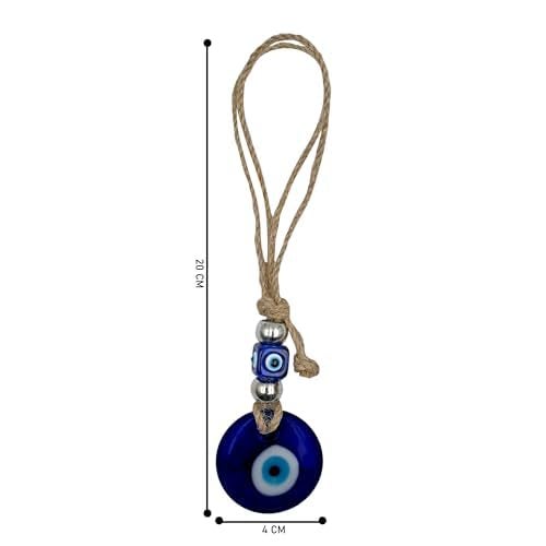 VKORA Handmade Blue Glass Evil Eye Hanging for Good Luck Zodiac Success Health Wealth Prosperity | Decoration for Home Office Garden and Car Hanging |Nazar Battu (Silver Blue) - Image 3