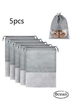 Ocean 5 Pcs Travel Shoe Bags, Portable Large Drawstring Bags Shoes Storage Organizer Non-Woven Bags, with Transparent Slot Dust Proof Pouch Space Saving for Daily Travel Men and Women  - Image 1
