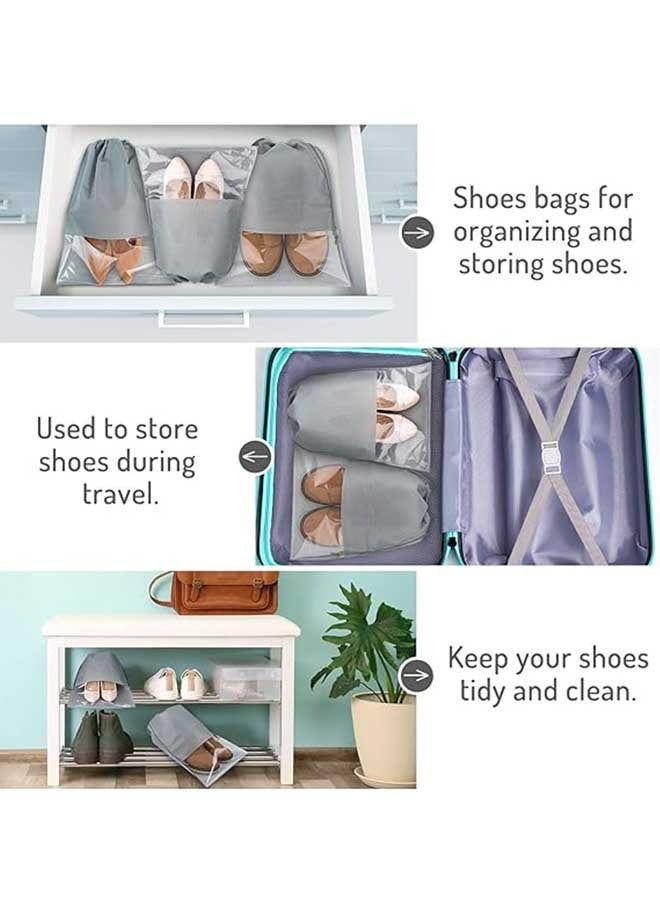 Ocean 5 Pcs Travel Shoe Bags, Portable Large Drawstring Bags Shoes Storage Organizer Non-Woven Bags, with Transparent Slot Dust Proof Pouch Space Saving for Daily Travel Men and Women  - Image 4