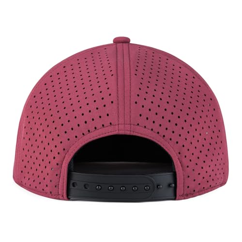 FEINION Men Flat Brim Adjustable Performance Hat Snapback Laser Perforated Baseball Cap (Burgundy) - Image 5