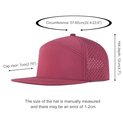 FEINION Men Flat Brim Adjustable Performance Hat Snapback Laser Perforated Baseball Cap (Burgundy) - Image 4