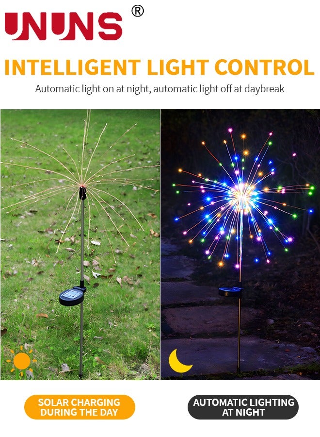 UNUNS Solar Powered Light,90 LED Multi Color Outdoor Waterproof Solar Firework Decor Lights For Backyard Pathway,LED Copper Wire Solar Lights With 2 Modes - Image 2