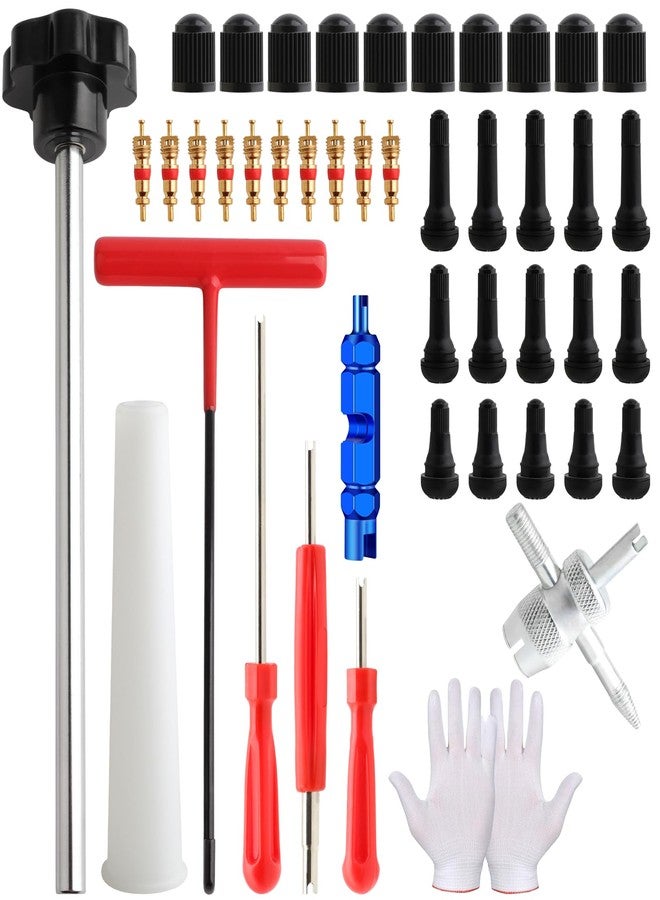 ZHSMS Valve Stem Core Removal Replacement Tool Kit, Tire Valve Stem Removal Tool and TR412, TR413, TR414 Tire Snap in Short Rubber Valve Stem, 4 Way Valve Core Remover(45 PCS) - Image 1