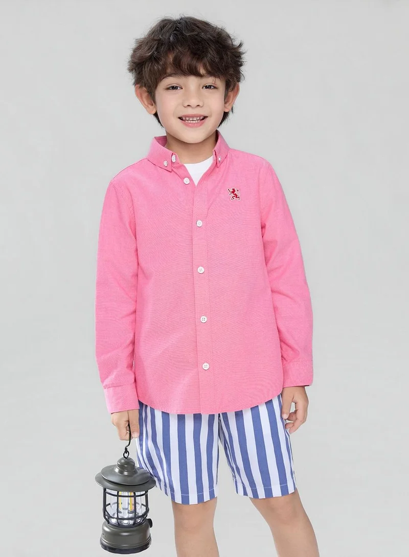 GIORDANO  Kid's Cotton Oxford Long Sleeve Shirt with Embroidery  | Best Price UAE