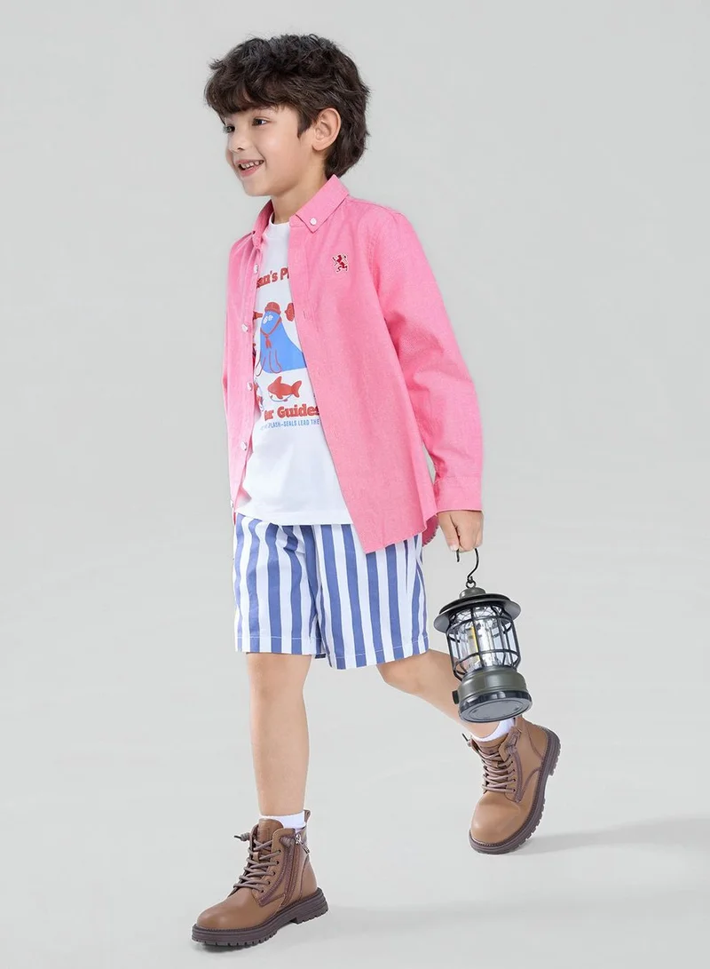 جيوردانو Kid's Cotton Oxford Long Sleeve Shirt with Embroidery