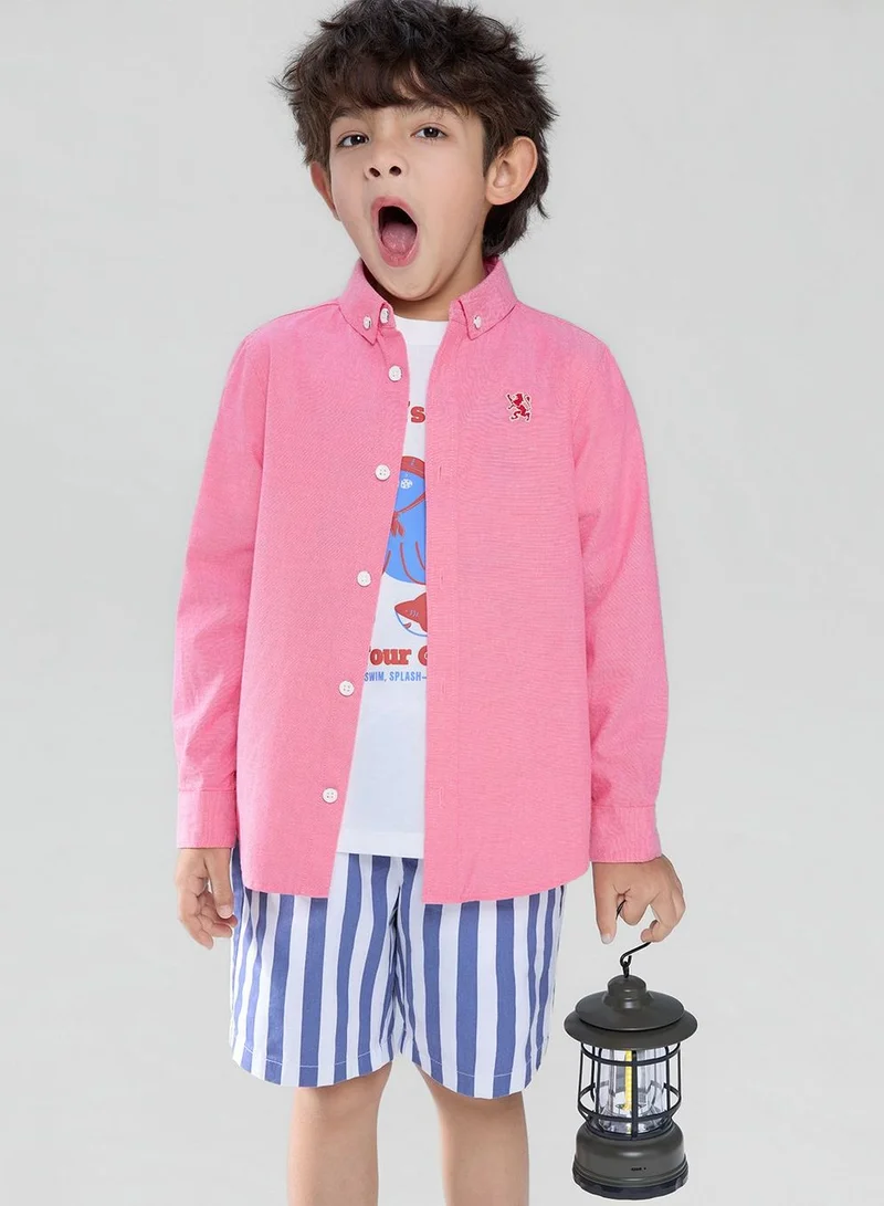 GIORDANO  Kid's Cotton Oxford Long Sleeve Shirt with Embroidery  | Best Price UAE