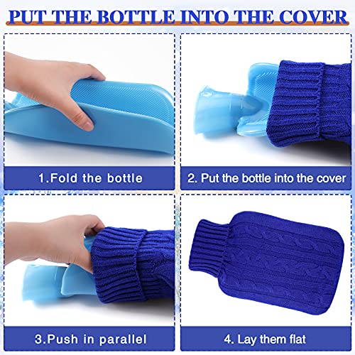 Vesici 2 Pieces Hot Water Bottle Cover Soft Cover Only Knitted Hot Water Bottle Sweater for Winter Compress and Cold Therapy, Menstrual Cramps, Neck, Shoulder Pain Relief(RoyalBlue, Grey) - Image 4