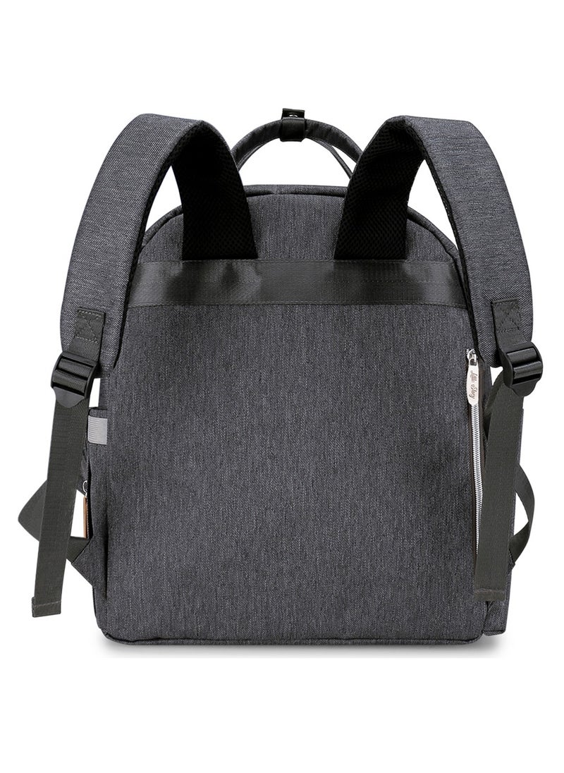 Little Story - Quilted Diaper Backpack With Pacifier Bag And Stroller Hooks - Grey - Image 1