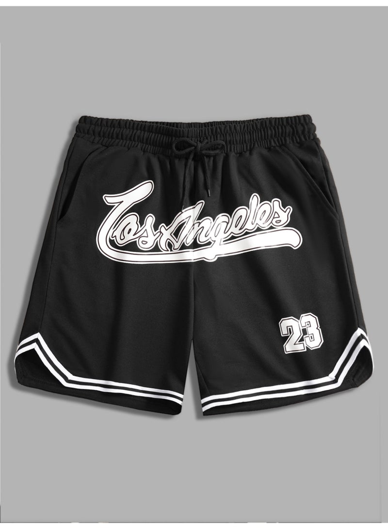 شورت كرة السلة الرجالي 23 باللون الأبيض مع حواف ريترو وشورت رياضي أسود - Image 1