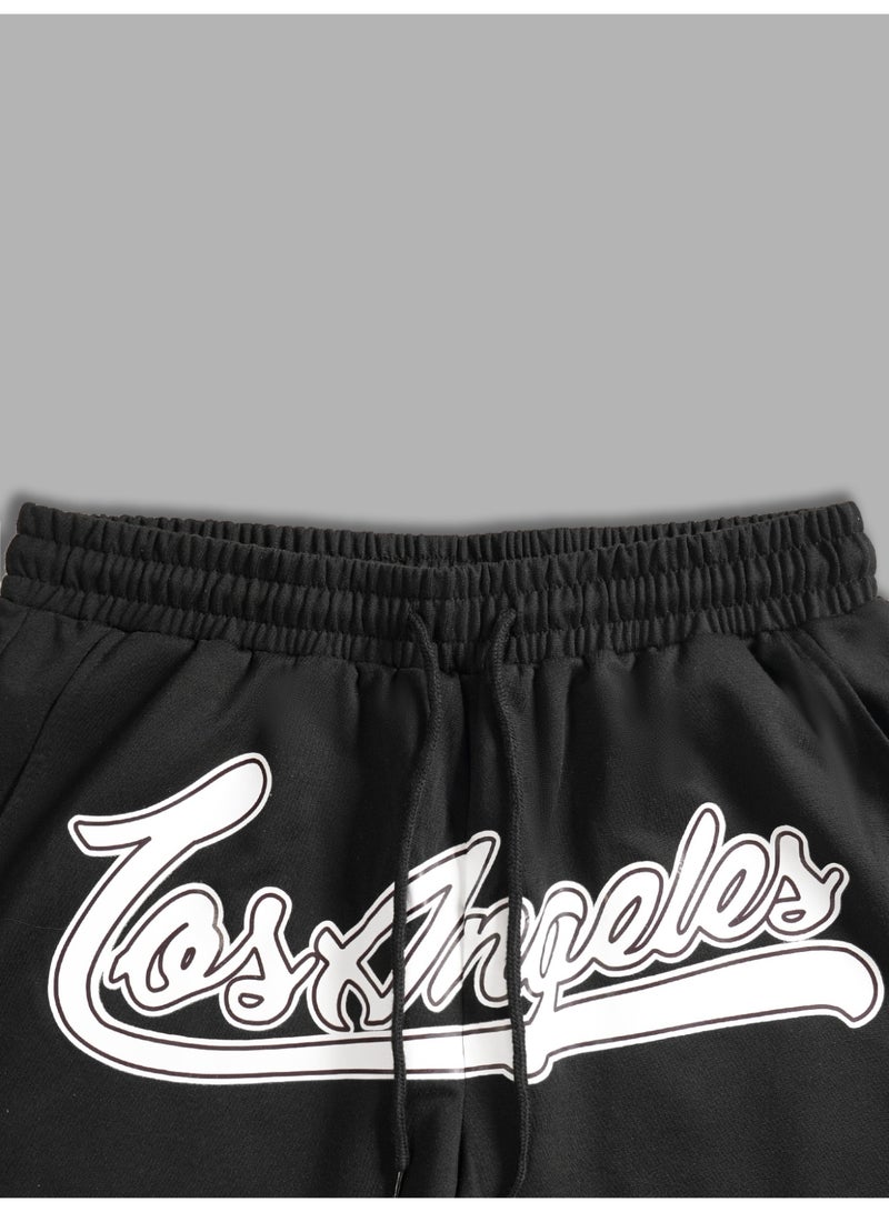 شورت كرة السلة الرجالي 23 باللون الأبيض مع حواف ريترو وشورت رياضي أسود - Image 3