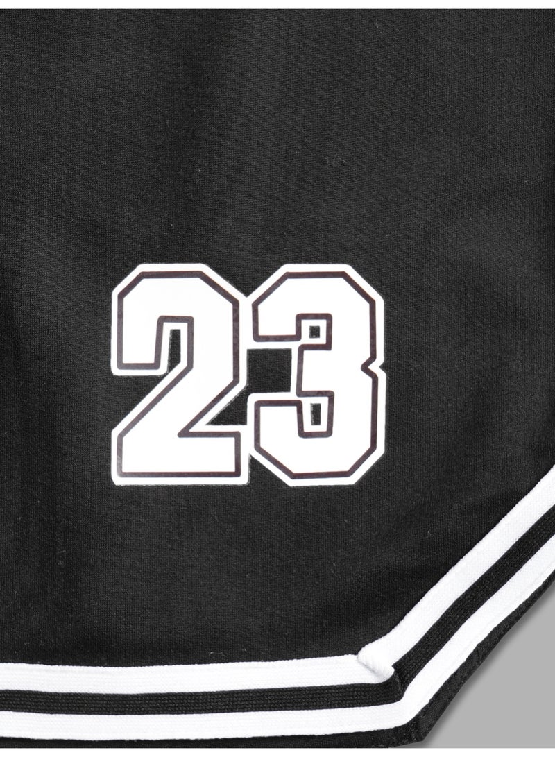 شورت كرة السلة الرجالي 23 باللون الأبيض مع حواف ريترو وشورت رياضي أسود - Image 5