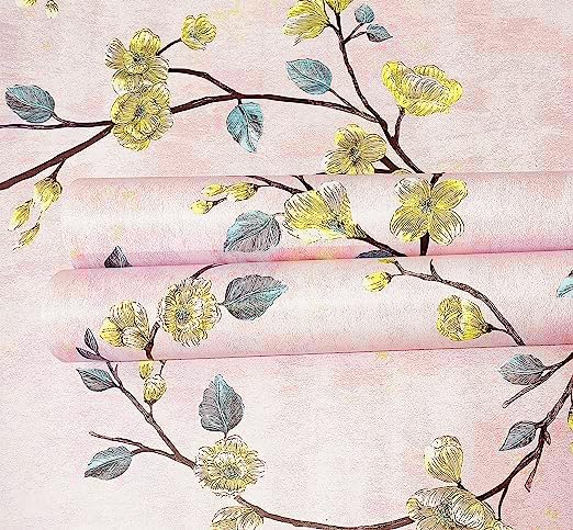 ELTON DIY Wall Paper/Wall Sticker Self Adhesive Nature Floral Elegant Living Room Bed Decoration Interior Exterior Easily Removable Furniture Film (45 x 300 Cms, Breezy Spring Leaves Pink, EL112) - Image 1